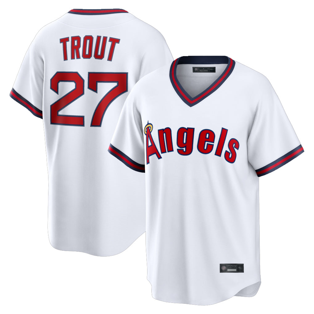 Kooe LA.Angels #27 Mike Trout Player White T-shirt Home Game Stitched Jerseys