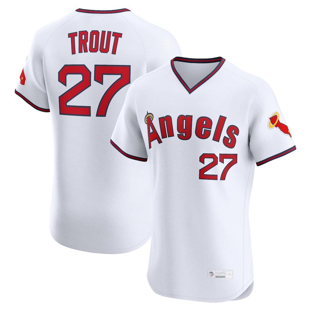 Kooe LA.Angels #27 Mike Trout Player White T-shirt Home Limited Elite Stitched Jerseys