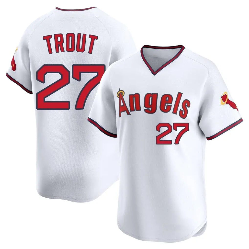 Kooe LA.Angels #27 Mike Trout Player White T-shirt Home Limited Stitched Jerseys