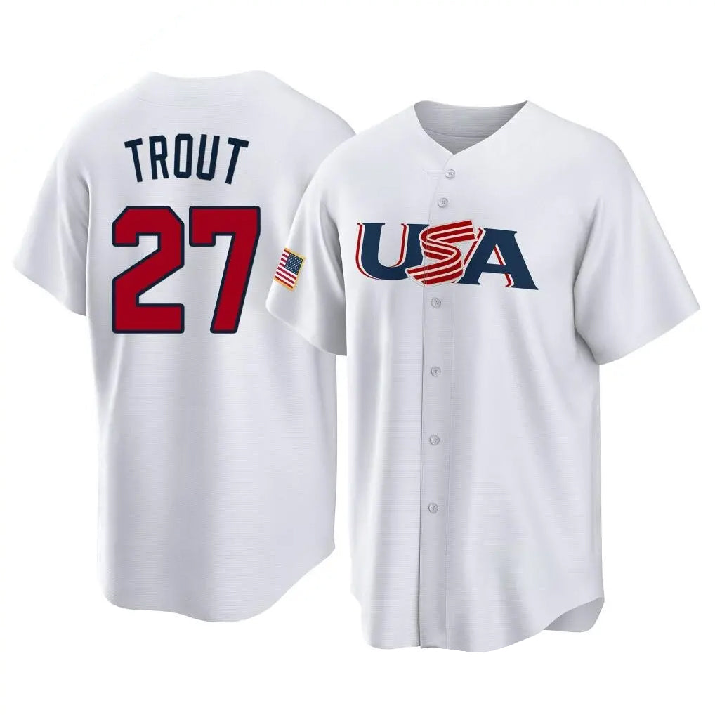 Kooe LA.Angels #27 Mike Trout Player White USA World Classic Game Home Stitched Jerseys