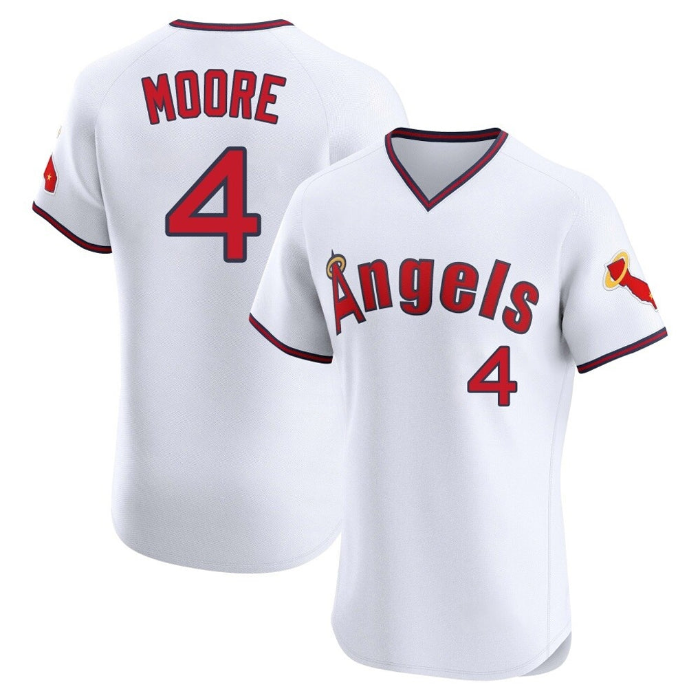 Kooe LA.Angels #4 Christian Moore Player White T-shirt Home Limited Elite Stitched Jerseys