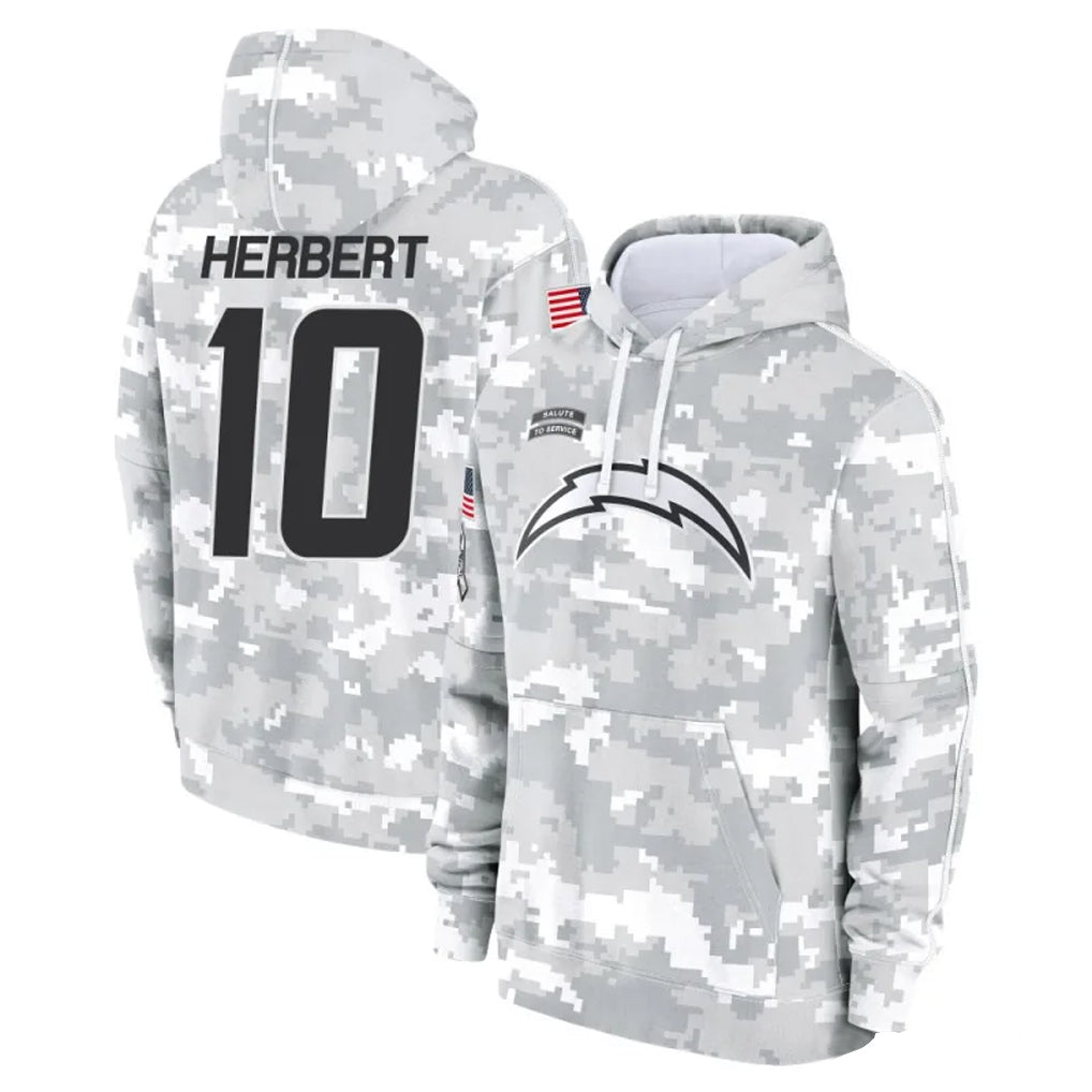 Kooe LA.Chargers #10 Justin Herbert Player Arctic Camo Salute To Service Limited Hoodies Game Stitched Jerseys