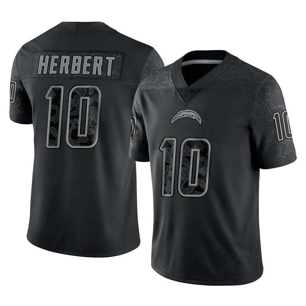 Kooe LA.Chargers #10 Justin Herbert Player Black Limited Reflective Home Game Stitched Jerseys