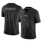 Kooe LA.Chargers #10 Justin Herbert Player Black Limited Reflective Home Game Stitched Jerseys