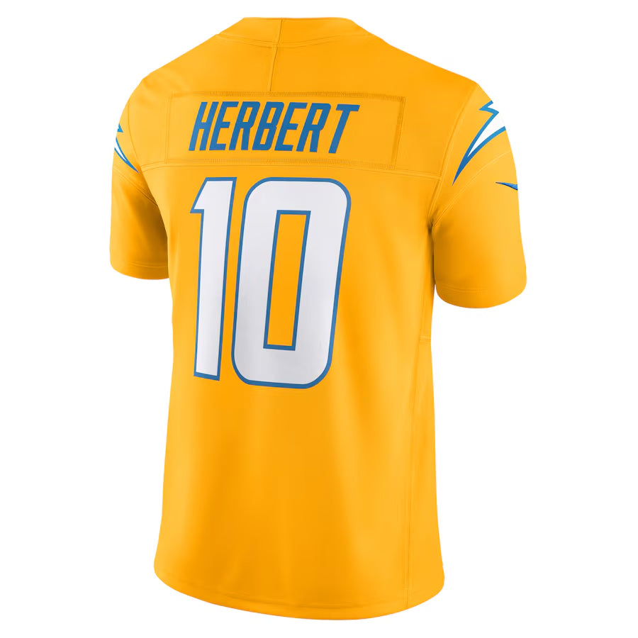 Kooe LA.Chargers #10 Justin Herbert Player Gold Vapor F.U.S.E. Limited Stitched Jerseys