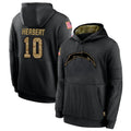 Kooe LA.Chargers #10 Justin Herbert Player Salute To Service Black Hoodies Game Stitched Jerseys