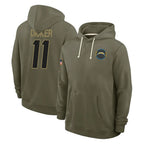 Kooe LA.Chargers #11 Cameron Dicker Player Olive Salute to Service Pullover Hoodies Limited Stitched Jerseys