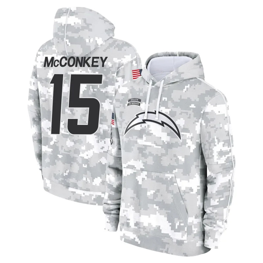 Kooe LA.Chargers #15 Ladd McConkey Player Arctic Camo Salute to Service Hoodies Game Stitched Jerseys
