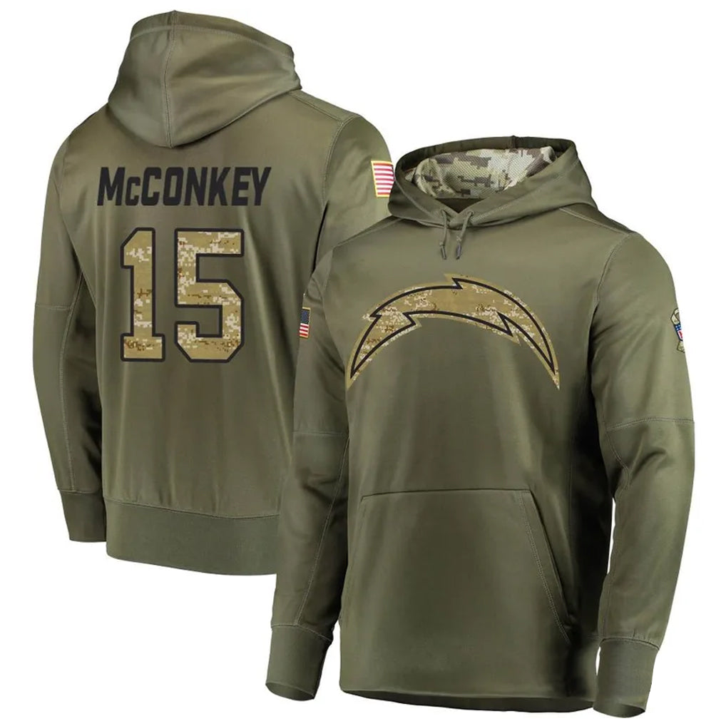 Kooe LA.Chargers #15 Ladd McConkey Player Salute to Service  Olive Hoodies Game Stitched Jerseys