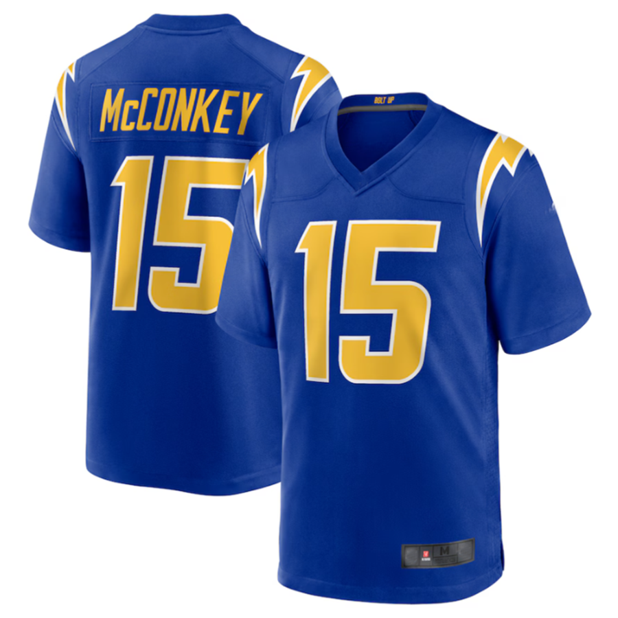 Kooe LA.Chargers #15 Ladd McConkey Royal Game Jersey Stitched Jerseys