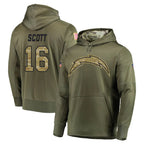 Kooe LA.Chargers #16 J.K. Scott Player Olive Salute to Service Pullover Hoodies Home Game Stitched Jerseys