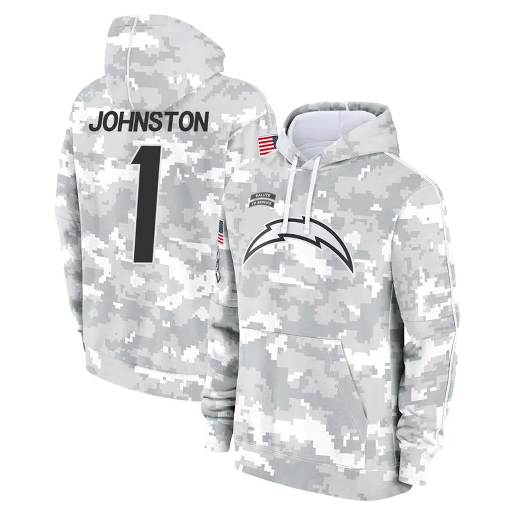 Kooe LA.Chargers #1 Quentin Johnston Player Arctic Camo Salute to Service Hoodies Limited Game Stitched Jerseys
