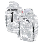 Kooe LA.Chargers #1 Quentin Johnston Player Arctic Camo Salute to Service Hoodies Limited Game Stitched Jerseys
