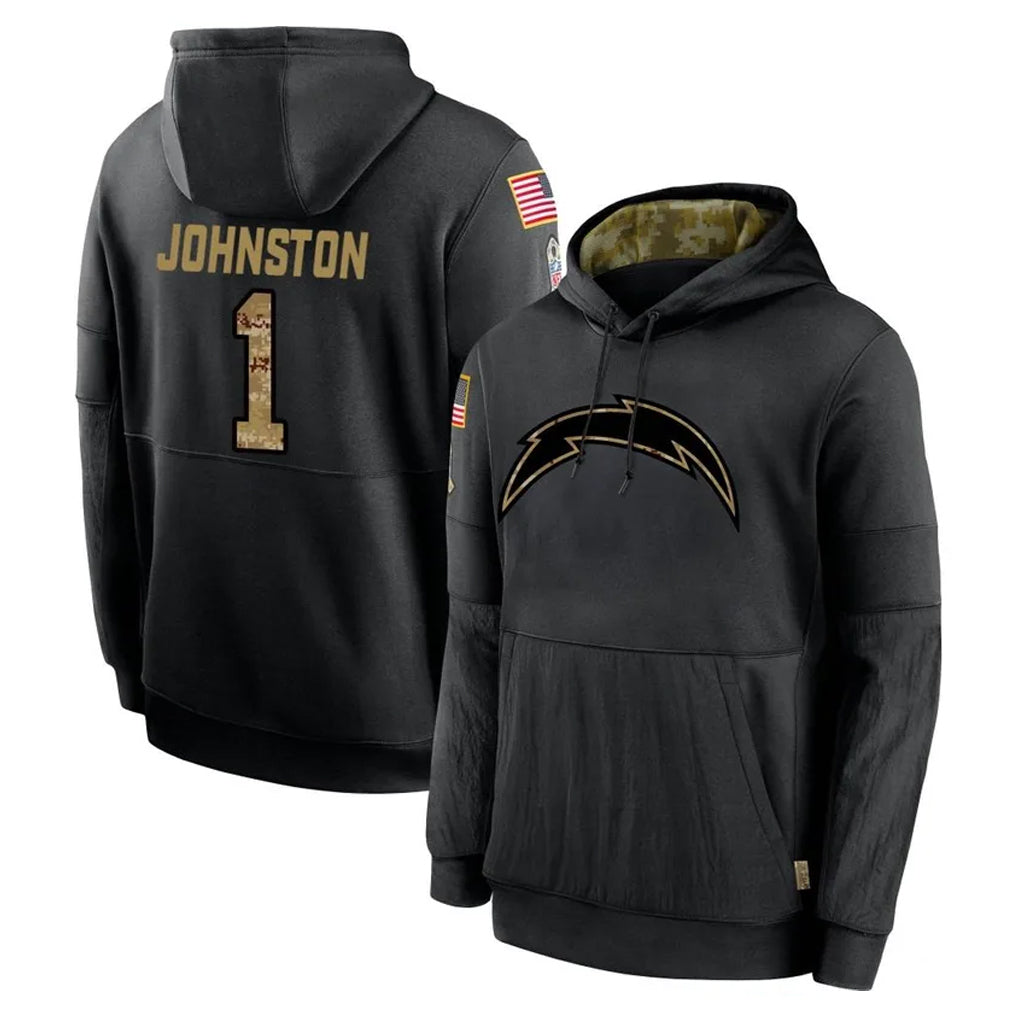 Kooe LA.Chargers #1 Quentin Johnston Player Black Salute to Service Hoodies Limited Game Stitched Jerseys