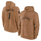 Kooe LA.Chargers #1 Quentin Johnston Player Brown Salute to Service Hoodies Limited Game Stitched Jerseys