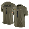 Kooe LA.Chargers #1 Quentin Johnston Player Olive Salute To Service Limited Stitched Jerseys