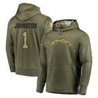 Kooe LA.Chargers #1 Quentin Johnston Player Olive Salute to Service Pullover Hoodies Home Game Stitched Jerseys
