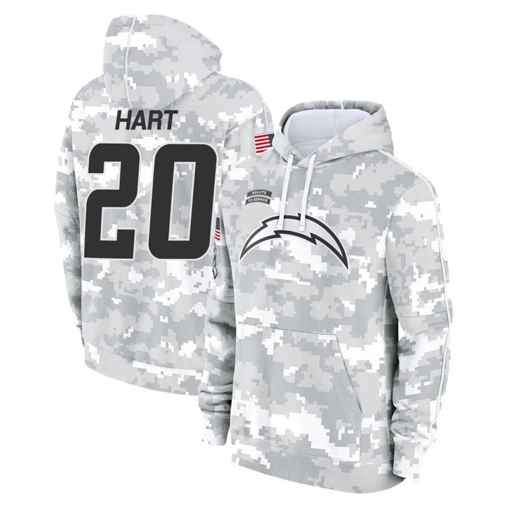 Kooe LA.Chargers #20 Cam Hart Player Arctic Camo Salute to Service Hoodies Limited Game Stitched Jerseys