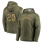 Kooe LA.Chargers #20 Cam Hart Player Olive Salute to Service Pullover Hoodies Home Game Stitched Jerseys