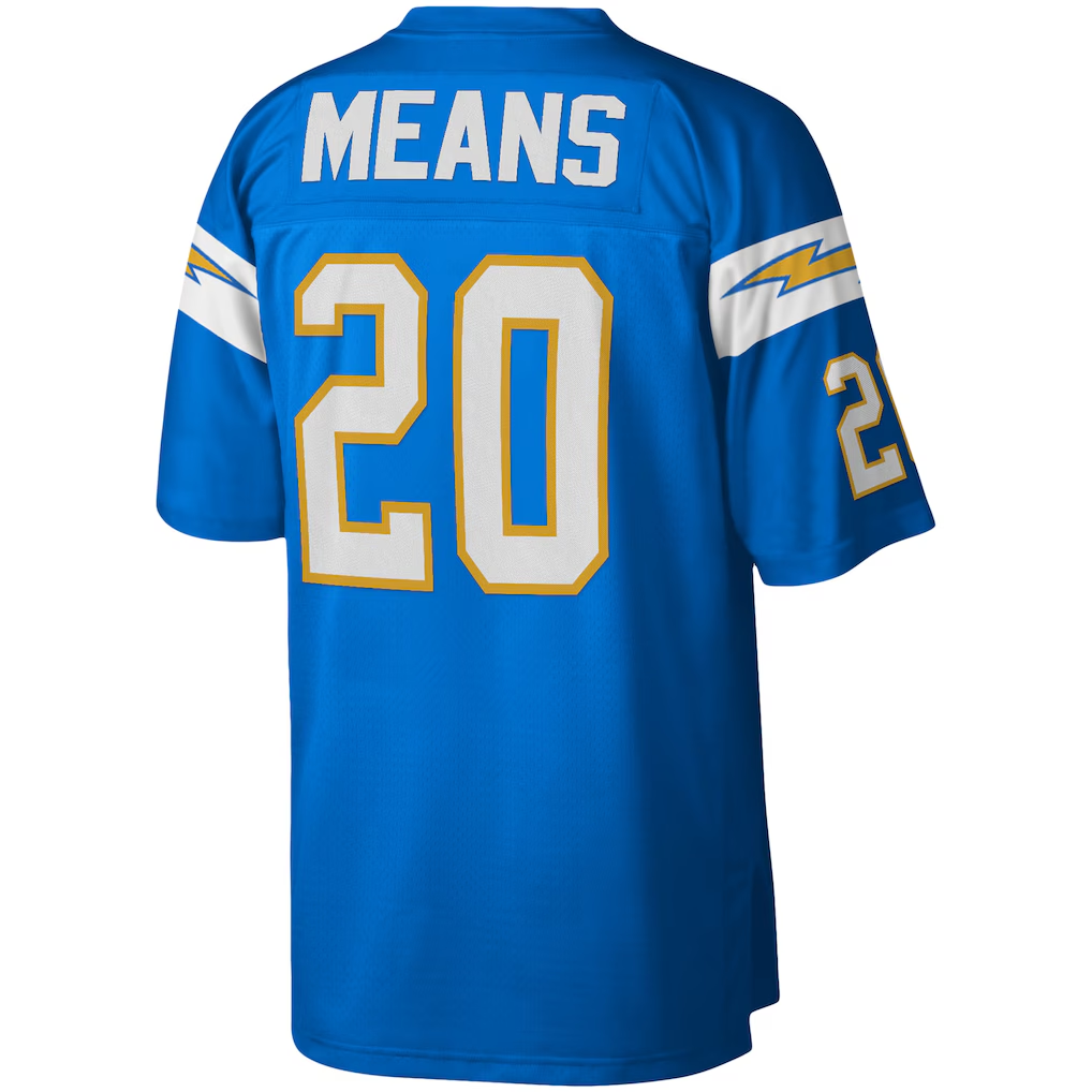 Kooe LA.Chargers #20 Natrone Means Mitchell & Ness Powder Blue Legacy Replica Stitched Puhic Jersey