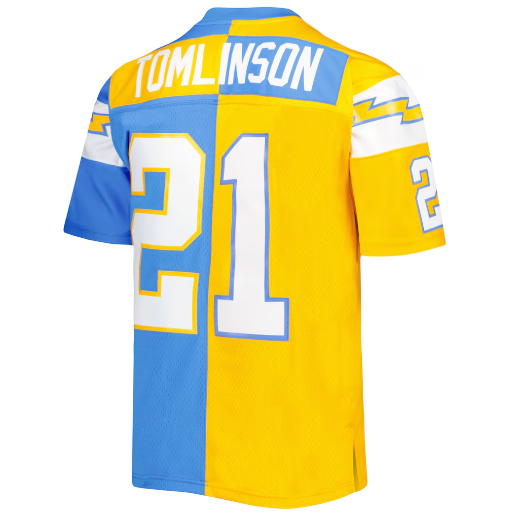 Kooe LA.Chargers #21 LaDainian Tomlinson Mitchell & Ness Powder BlueGold 2002 Split Legacy Replica Jersey