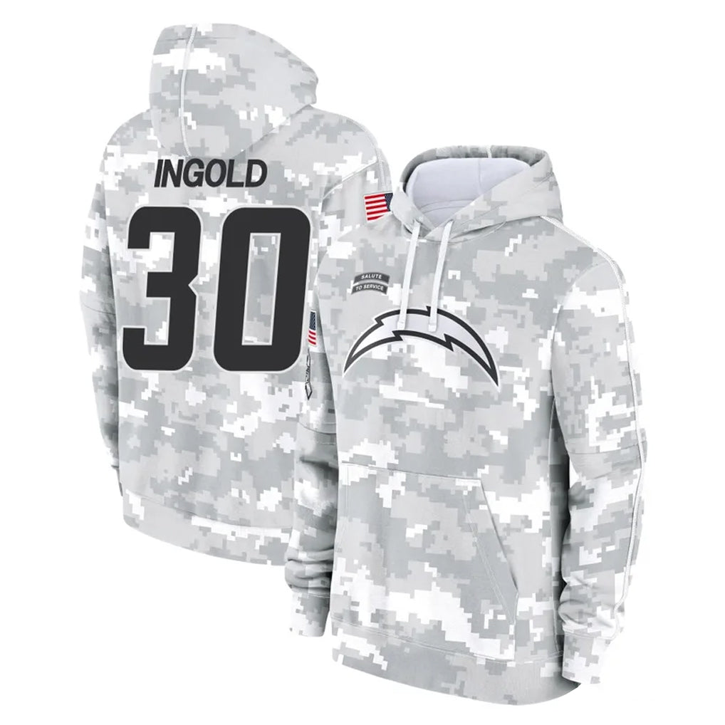 Kooe LA.Chargers #30 Alec Ingold Player Arctic Camo Salute to Service Hoodies Limited Game Stitched Jerseys