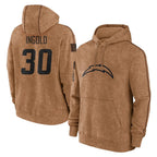Kooe LA.Chargers #30 Alec Ingold Player Brown Salute to Service Hoodies Limited Game Stitched Jerseys