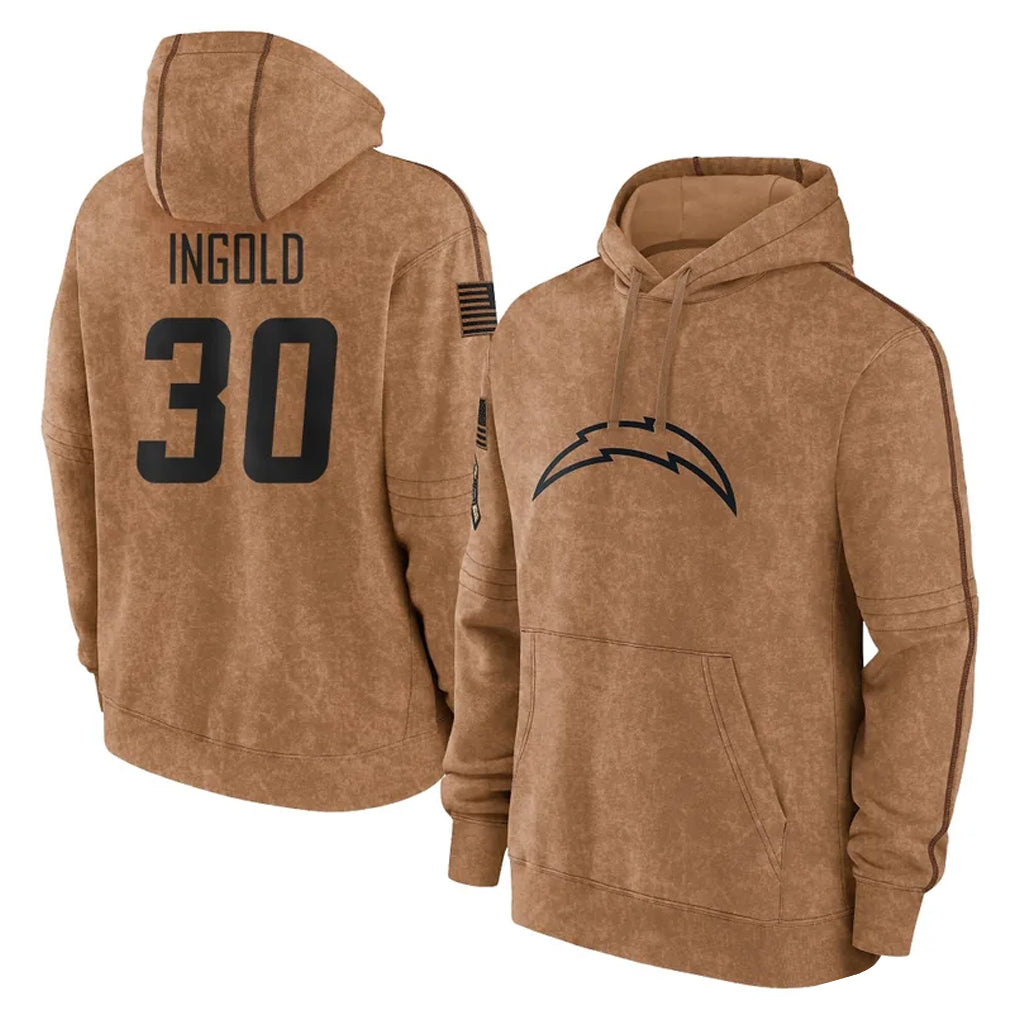 Kooe LA.Chargers #30 Alec Ingold Player Brown Salute to Service Hoodies Limited Game Stitched Jerseys