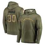 Kooe LA.Chargers #30 Alec Ingold Player Olive Salute to Service Pullover Hoodies Home Game Stitched Jerseys