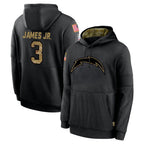 Kooe LA.Chargers #3 Derwin James Jr. Player Black Salute to Service Hoodies Limited Game Stitched Jerseys