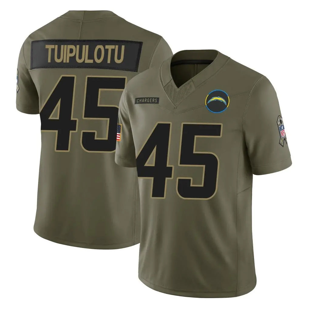 Kooe LA.Chargers #45 Tuli Tuipulotu Player Olive 2025 Salute To Service Limited Game Stitched Jerseys