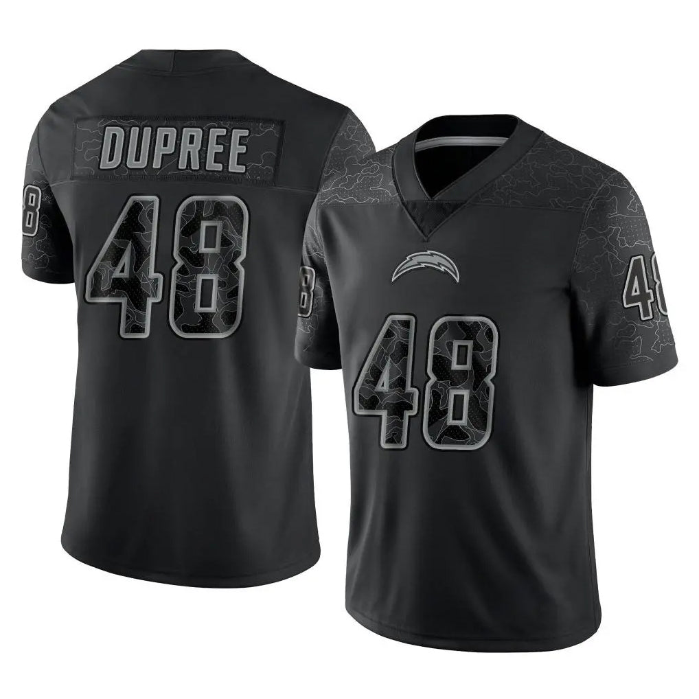 Kooe LA.Chargers #48 Bud Dupree Player Black Limited Reflective Home Game Stitched Jerseys