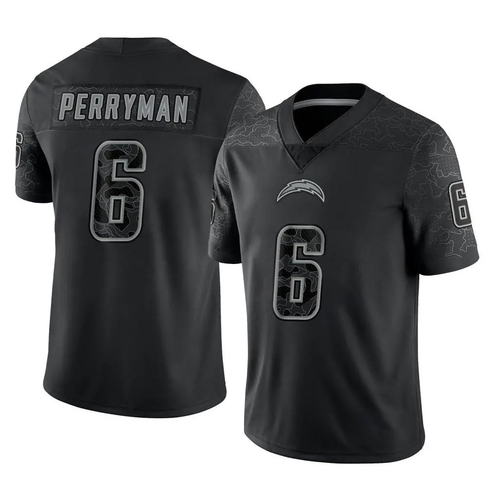 Kooe LA.Chargers #6 Denzel Perryman Player Black Limited Reflective Home Game Stitched Jerseys