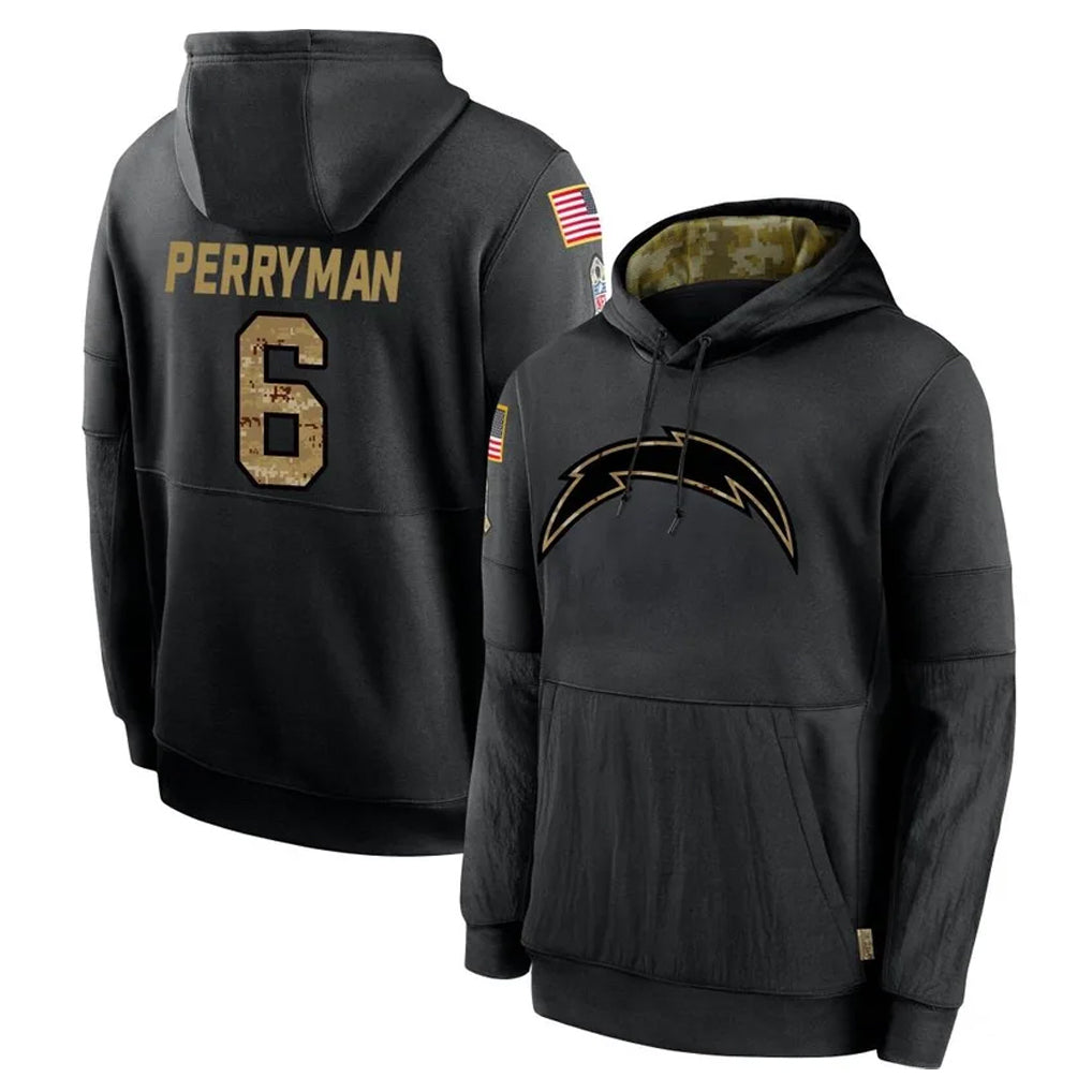 Kooe LA.Chargers #6 Denzel Perryman Player Black Salute to Service Hoodies Limited Game Stitched Jerseys