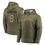 Kooe LA.Chargers #8 Omarion Hampton Player Olive Salute to Service Pullover Hoodies Home Game Stitched Jerseys