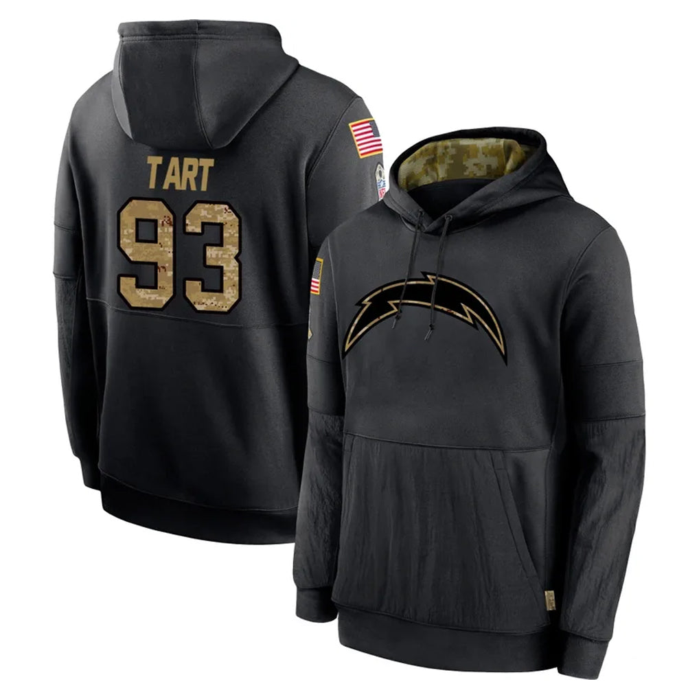 Kooe LA.Chargers #93 Teair Tart Player Black Salute to Service Hoodies Limited Game Stitched Jerseys