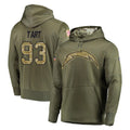 Kooe LA.Chargers #93 Teair Tart Player Olive Salute to Service Pullover Hoodies Home Game Stitched Jerseys