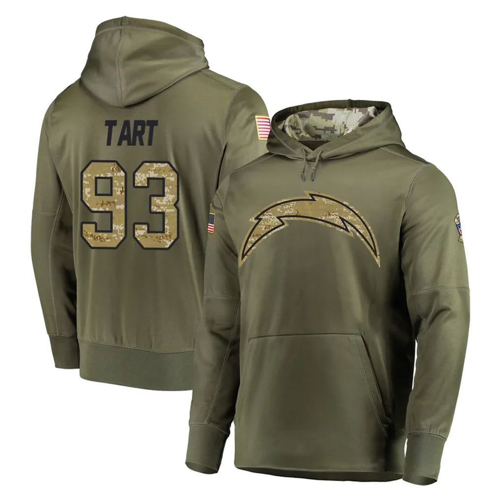 Kooe LA.Chargers #93 Teair Tart Player Olive Salute to Service Pullover Hoodies Home Game Stitched Jerseys
