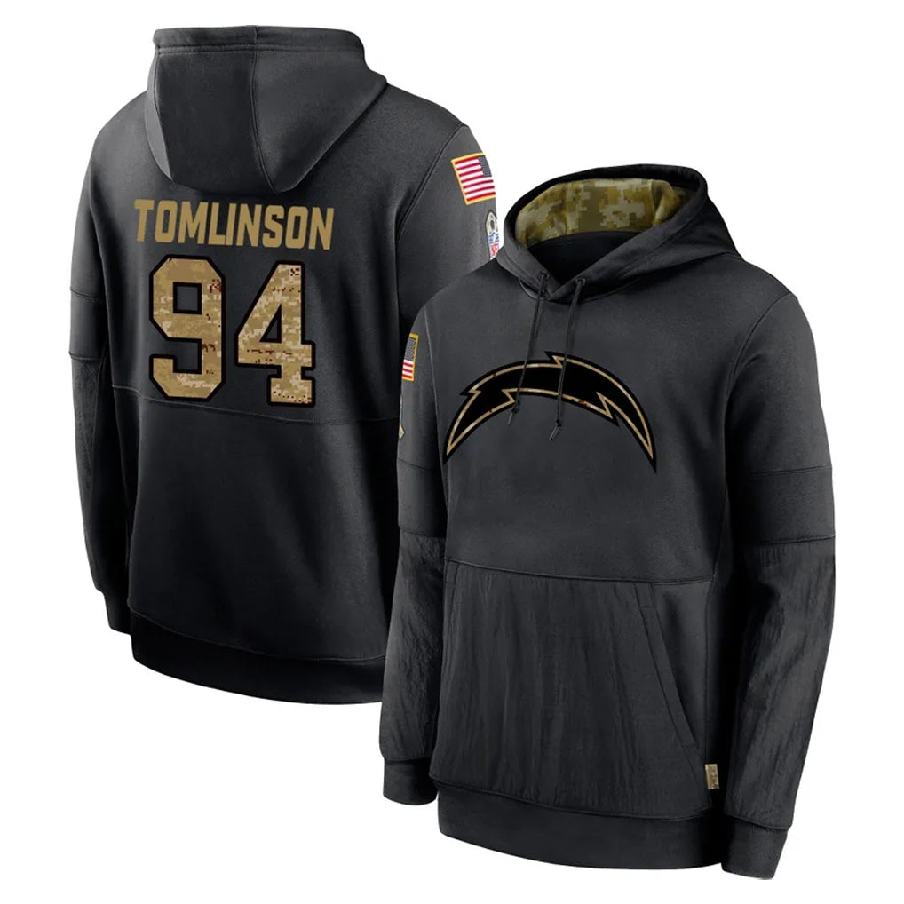 Kooe LA.Chargers #94 Dalvin Tomlinson Player Black Salute to Service Hoodies Limited Game Stitched Jerseys