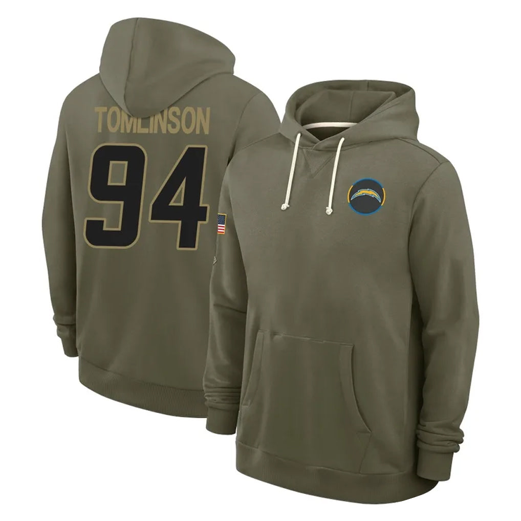 Kooe LA.Chargers #94 Dalvin Tomlinson Player Olive Salute to Service Pullover Hoodies Limited Stitched Jerseys