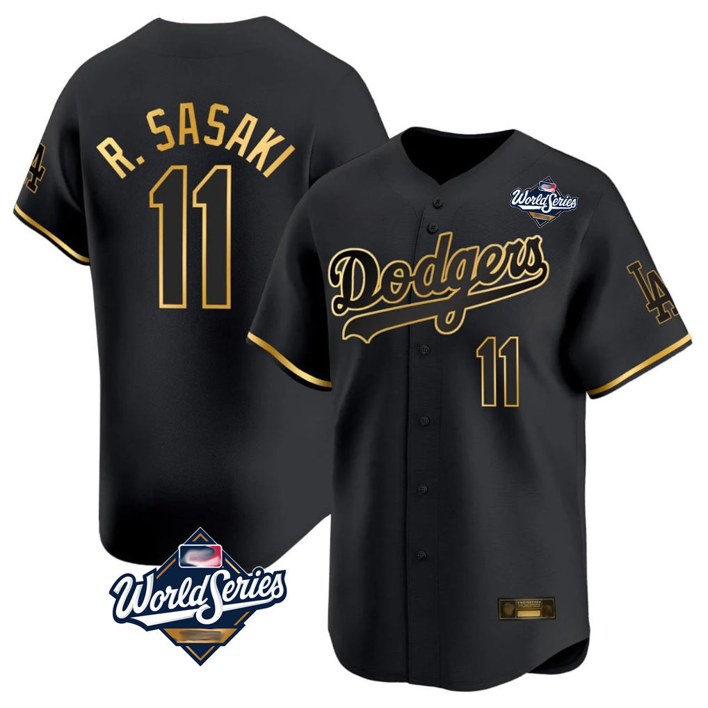 Kooe LA.Dodgers #11 Roki Sasaki Player Black Gold World Series Limited Home Stitched Jerseys