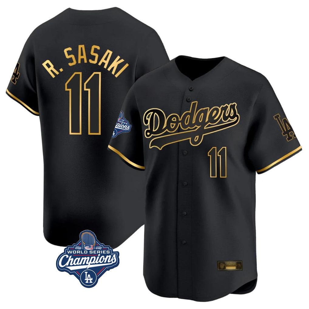 Kooe LA.Dodgers #11 Roki Sasaki Player Black Gold World Series Meet Limited Home Stitched Jerseys