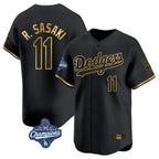 Kooe LA.Dodgers #11 Roki Sasaki Player Black Gold World Series Meet Limited Home Stitched Jerseys