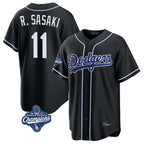 Kooe LA.Dodgers #11 Roki Sasaki Player Black World Series Meet Carbon Limited Home Stitched Jerseys