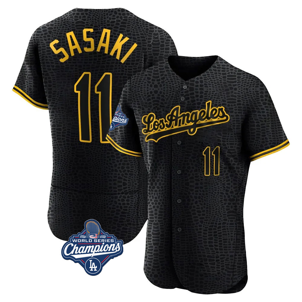 Kooe LA.Dodgers #11 Roki Sasaki Player Black World Series Meet Snake Skin City Limited Elite Home Stitched Jerseys