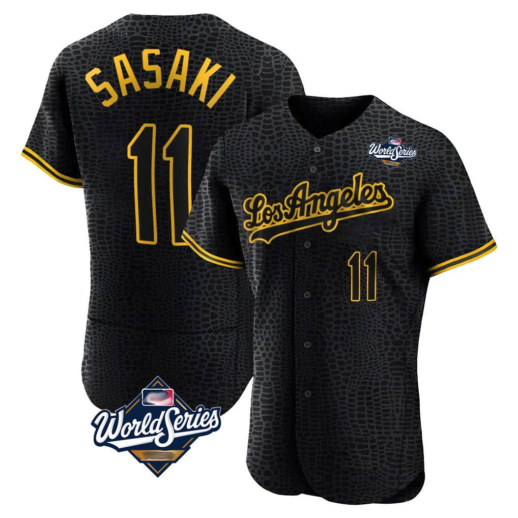 Kooe LA.Dodgers #11 Roki Sasaki Player Black World Series Snake Skin City Limited Elite Home Stitched Jerseys