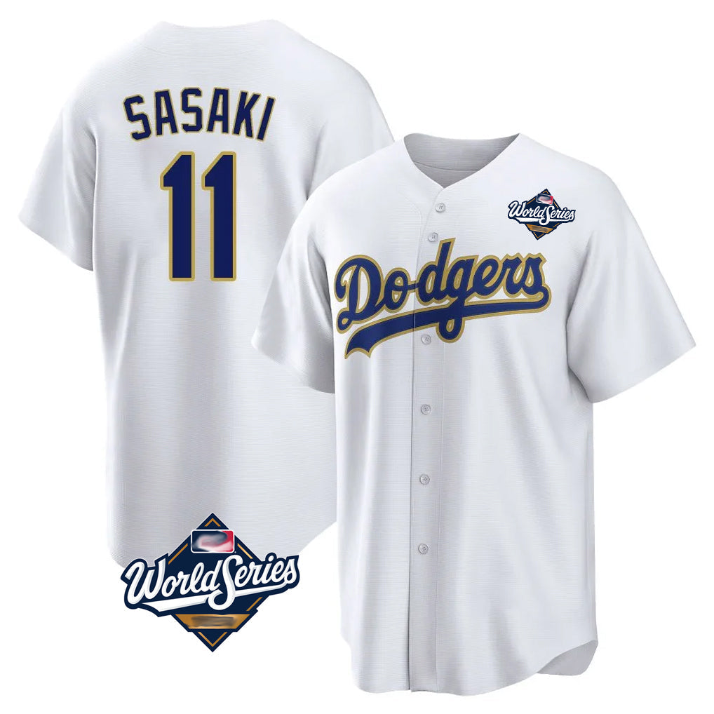 Kooe LA.Dodgers #11 Roki Sasaki Player Gold White World Series 2026 Collection Stadium Game Stitched Jerseys