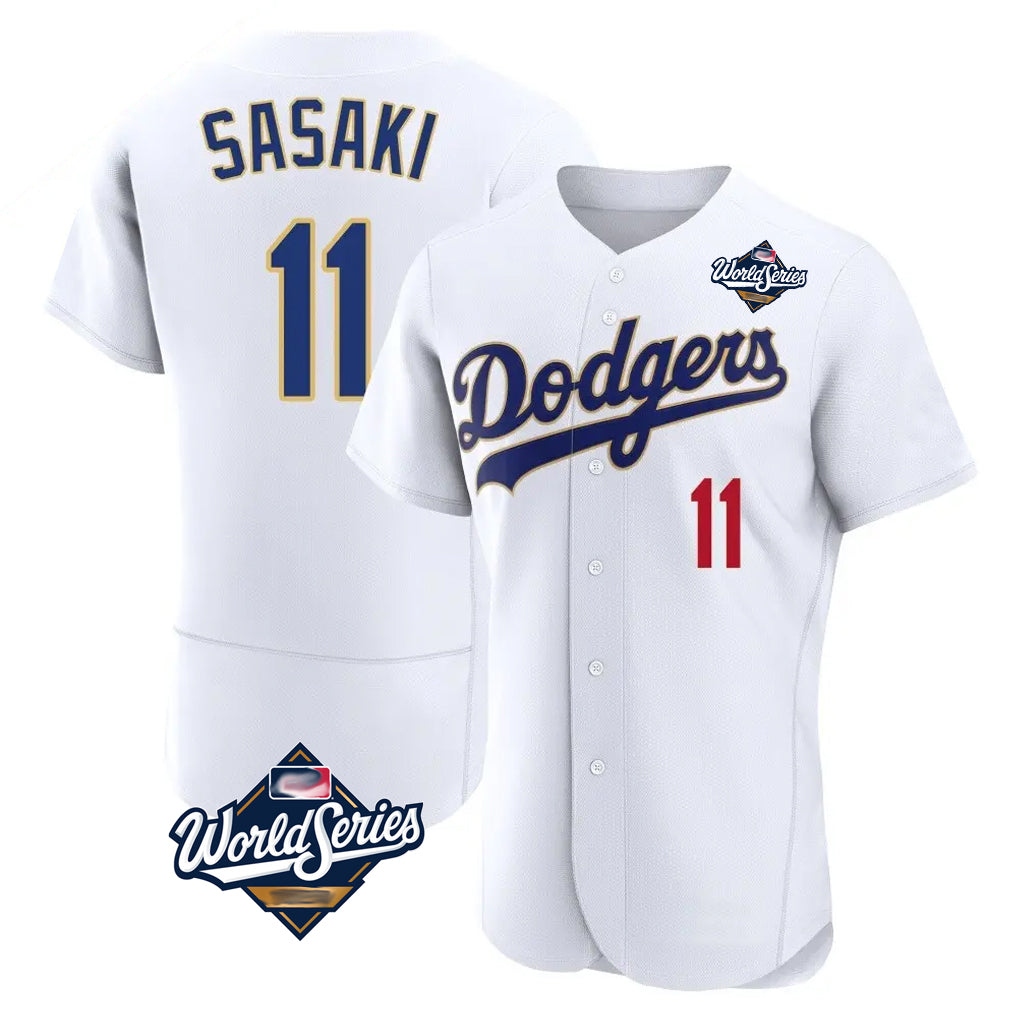 Kooe LA.Dodgers #11 Roki Sasaki Player Gold White World Series 2026 Collection Stadium Limited Elite Stitched Jerseys