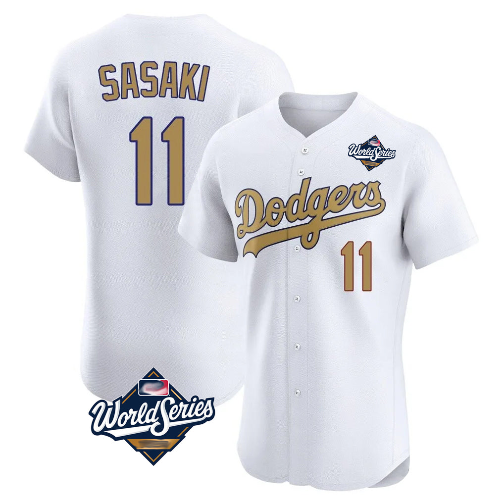 Kooe LA.Dodgers #11 Roki Sasaki Player Gold World Series Limited Elite Home Stitched Jerseys