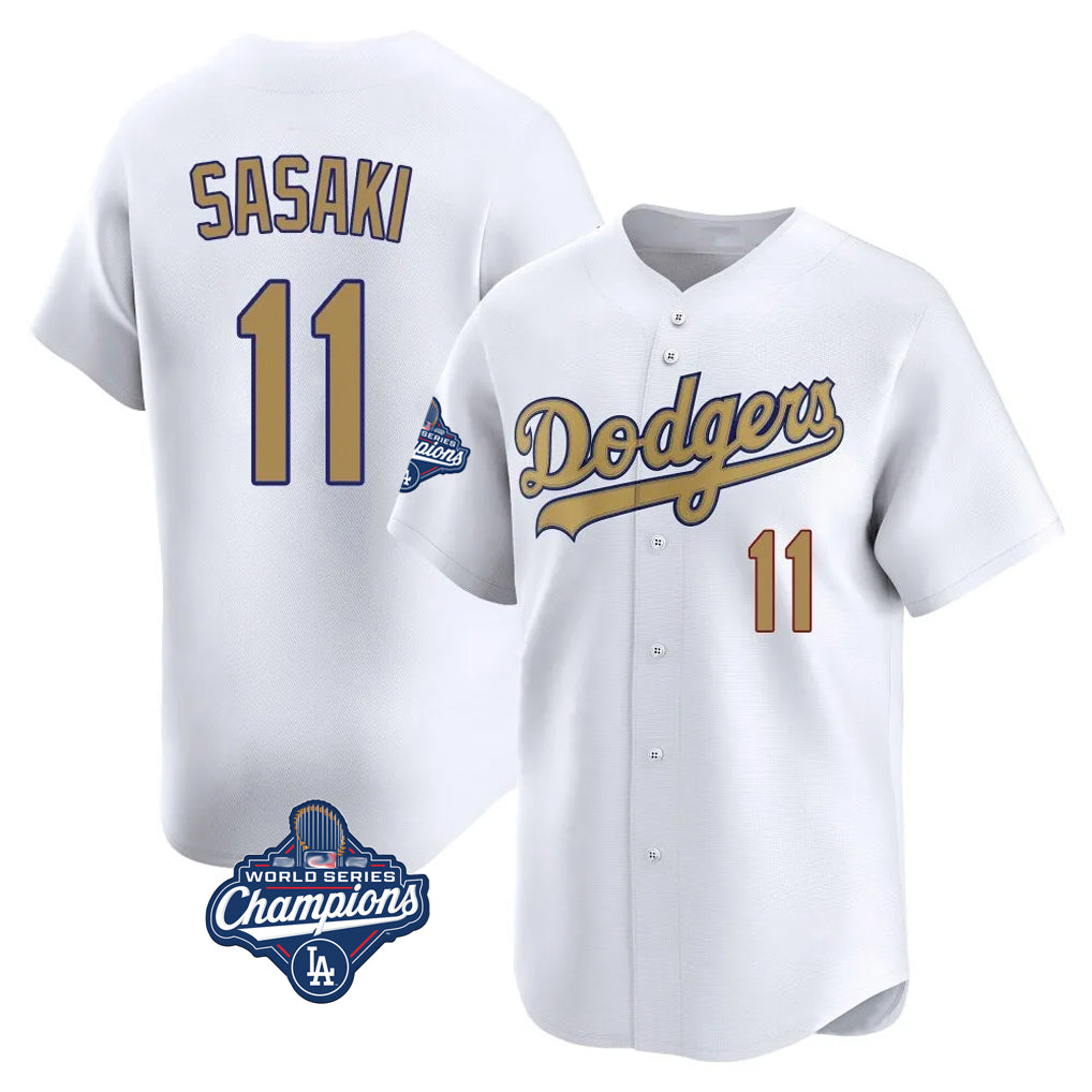 Kooe LA.Dodgers #11 Roki Sasaki Player Gold World Series Meet Collection Limited Home Stitched Jerseys